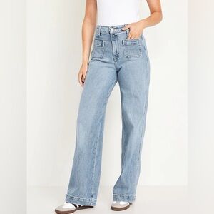 Old Navy Extra High-Rise Wide-Leg Jeans Light Wash Cotten Size 10